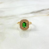 Anillo Solitario Halo 3.35gr / T7 1/4 / Circon Verde Blancos Oro Amarillo &