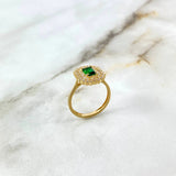 Anillo Solitario Halo 3.35gr / T7 1/4 / Circon Verde Blancos Oro Amarillo &