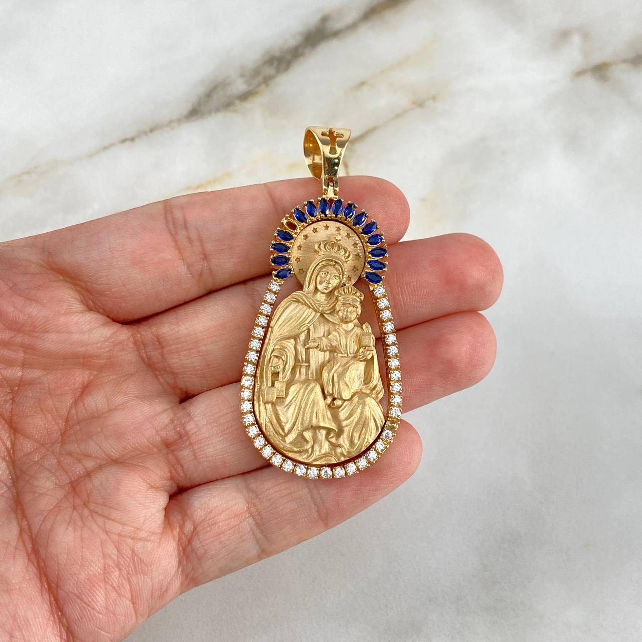 Dije Virgen Del Carmen 18.5gr / 5.5cm / Circones Blancos Azules Oro Amarillo ©