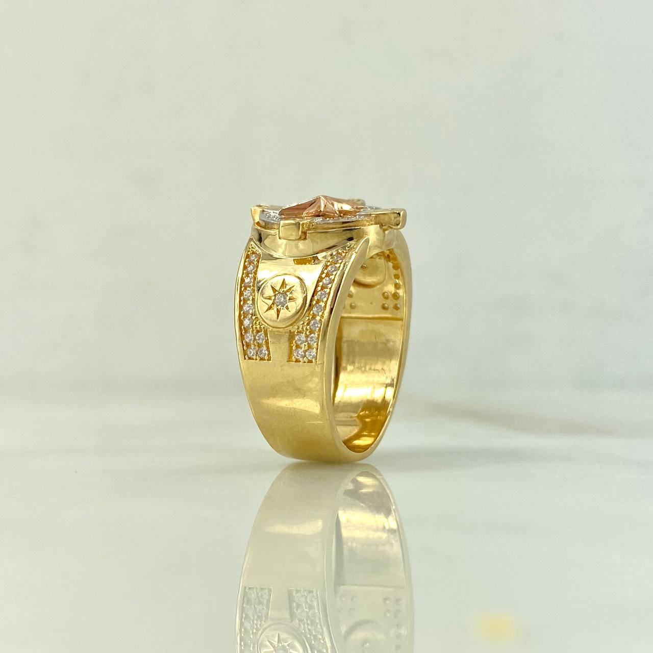 Anillo Estrella Cardinal 11.2gr / T9 1/2 / Circones Blancos Oro Amarillo *