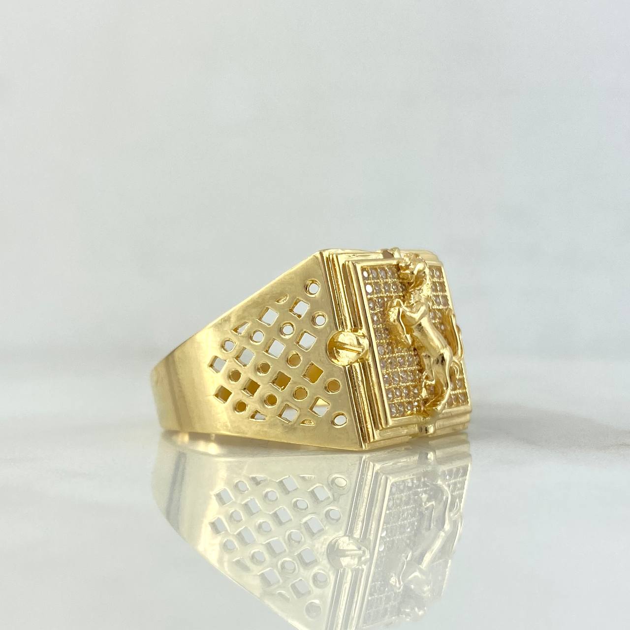 Anillo Cinturon Cuadrado Caballo 10.4gr / T11 1/2 / Circones Blancos Oro Amarillo *