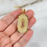 Dije Placa Virgen Guadalupe 6.85gr / 4cm / Circones Blancos-Verdes-Fucsias Oro Amarillo ©