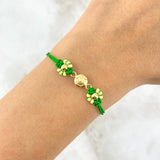 Pulsera Verde Emoji Carita Floreada 0.6gr / 4mm-3mm Bolas Lisas 4 und Oro Amarillo *