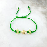 Pulsera Verde Emoji Carita Floreada 0.6gr / 4mm-3mm Bolas Lisas 4 und Oro Amarillo *