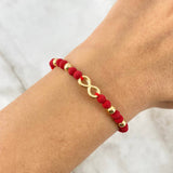 Pulsera Roja Infinito Neo Separado 0.8gr / 4mm-3mm Bolas Lisas 6 und Oro Amarillo *