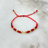 Pulsera Roja Infinito Neo Separado 0.8gr / 4mm-3mm Bolas Lisas 6 und Oro Amarillo *