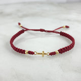 Pulsera Vino Tinto Cruz Miniatura 0.4gr / 3mm Bolas Lisas 4 und Oro Amarillo *