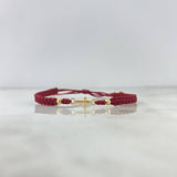 Pulsera Vino Tinto Cruz Miniatura 0.4gr / 3mm Bolas Lisas 4 und Oro Amarillo *