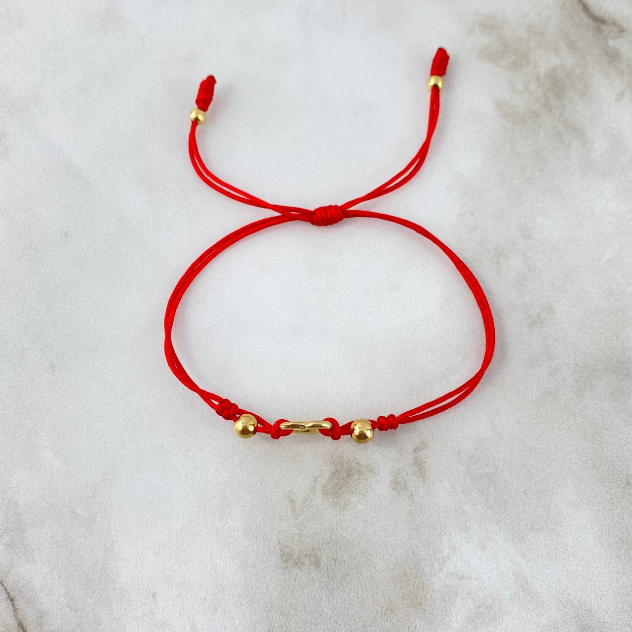 Pulsera Roja Corazon Silueta Atrapado 0.55gr / 4mm-3mm Bolas Lisas 4 und Oro Amarillo *