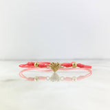 Pulsera Salmon Corazon Diamantado 0.6gr / 4mm-3mm Bolas Lisas 4 und Oro Amarillo *