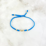 Pulsera Azul Rey Corazon Lazo Trenzado 0.6gr / 4mm-3mm Bolas Lisas 4 und Oro Amarillo *