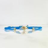 Pulsera Azul Rey Corazon Lazo Trenzado 0.6gr / 4mm-3mm Bolas Lisas 4 und Oro Amarillo *