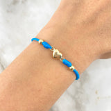 Pulsera Azul Rey Corazon Lazo Trenzado 0.6gr / 4mm-3mm Bolas Lisas 4 und Oro Amarillo *