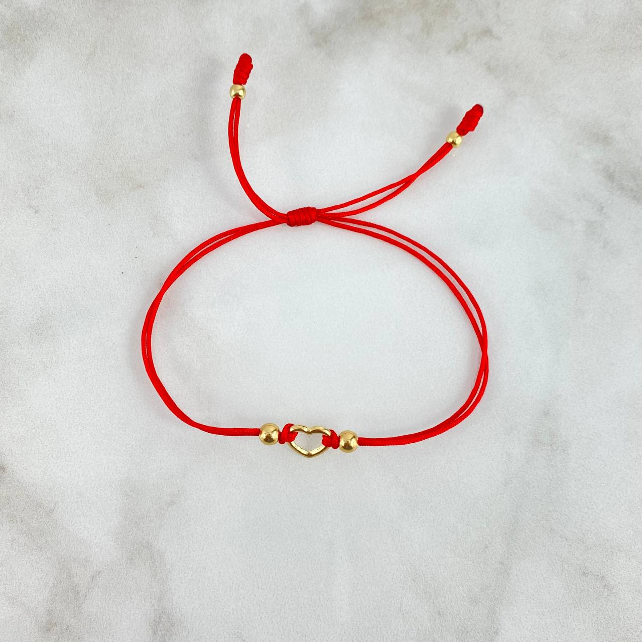 Pulsera Roja Corazon Silueta Sencillo 0.55gr / 4mm-3mm Bolas Lisas 4 und Oro Amarillo *