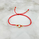 Pulsera Roja Corazon Silueta Sencillo 0.55gr / 4mm-3mm Bolas Lisas 4 und Oro Amarillo *