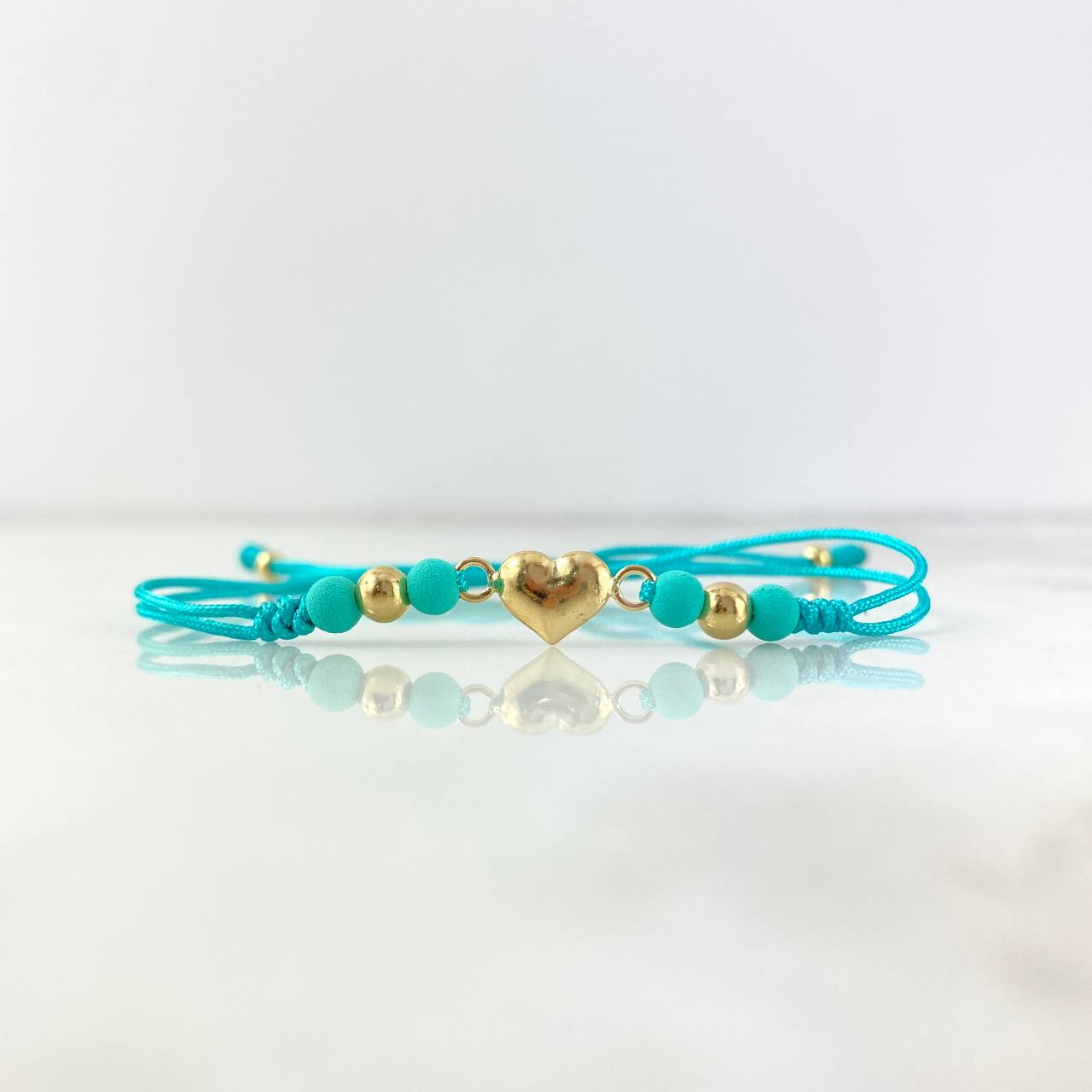 Pulsera Celeste Corazon Neo Troquelado 0.6gr / 4mm-3mm Bolas Lisas 4 und Oro Amarillo *