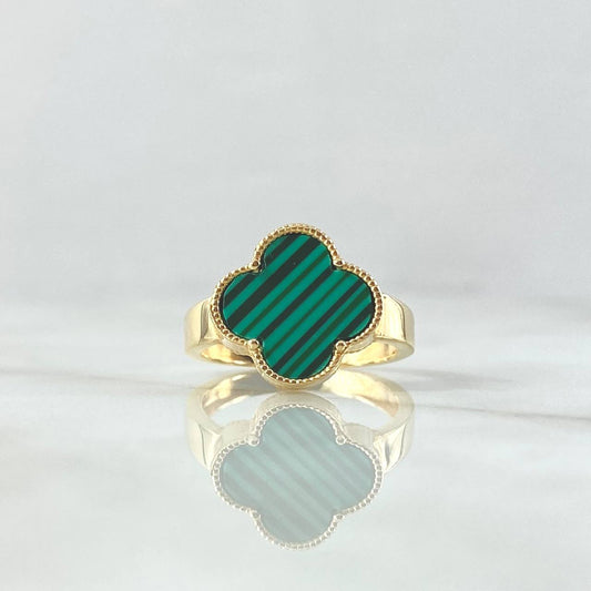 Anillo Trebol VCyA 4.05gr / T8 / 14mm Malaquita Verde Punteada Oro Amarillo Nac.Esp. 18K *