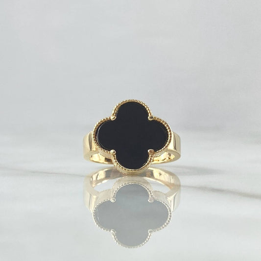 Anillo Trebol VCyA 3.5gr / T6 1/4 / 14.6mm Onix Negro Punteado Oro Amarillo Nac.Esp. 18K *