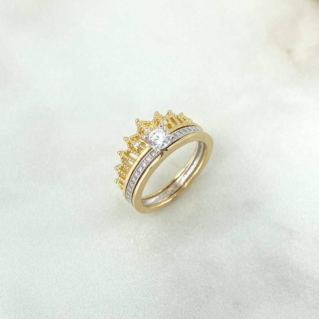 Anillo Corona Real Doble 4.4gr / T5 3/4 / Circones Blancos Dos Oros Amarillo Blanco ©