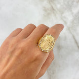 Anillo Virgen del Carmen 14.9gr / T10 3/4 / Circones Blancos-Cafés Oro Amarillo