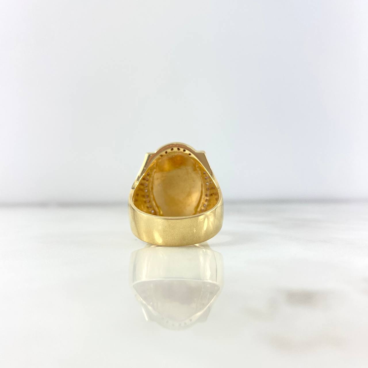 Anillo Virgen del Carmen 14.9gr / T10 3/4 / Circones Blancos-Cafés Oro Amarillo