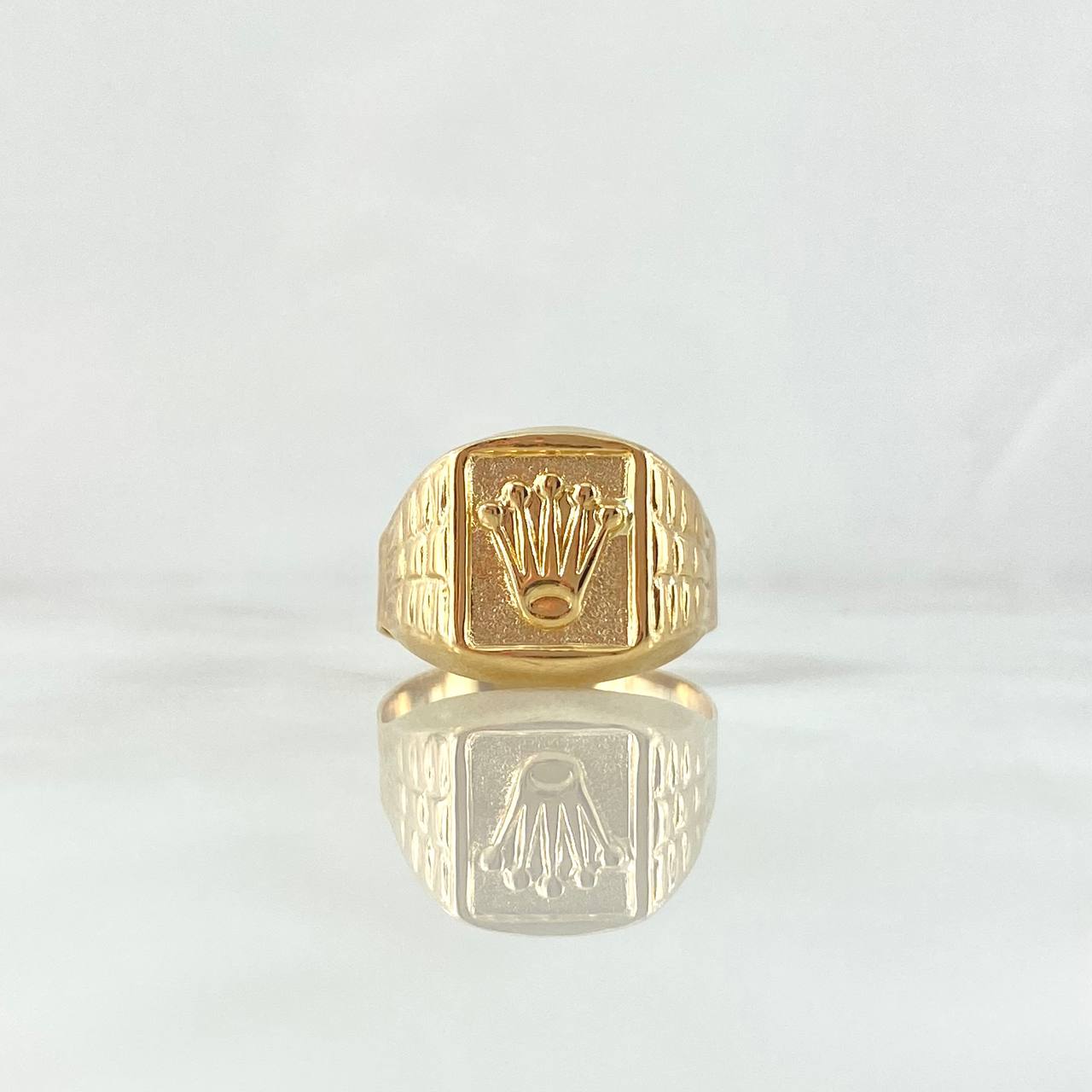 Anillo Sello Rectangulo Corona RX 3.65gr / T10 1/2 / Texturizado Oro Amarillo 18K *