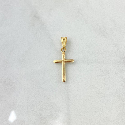 Dije Cruz Cristo Puntas Planas 0.5gr / 2cm / Cargador Bordeado Oro Amarillo 18K *