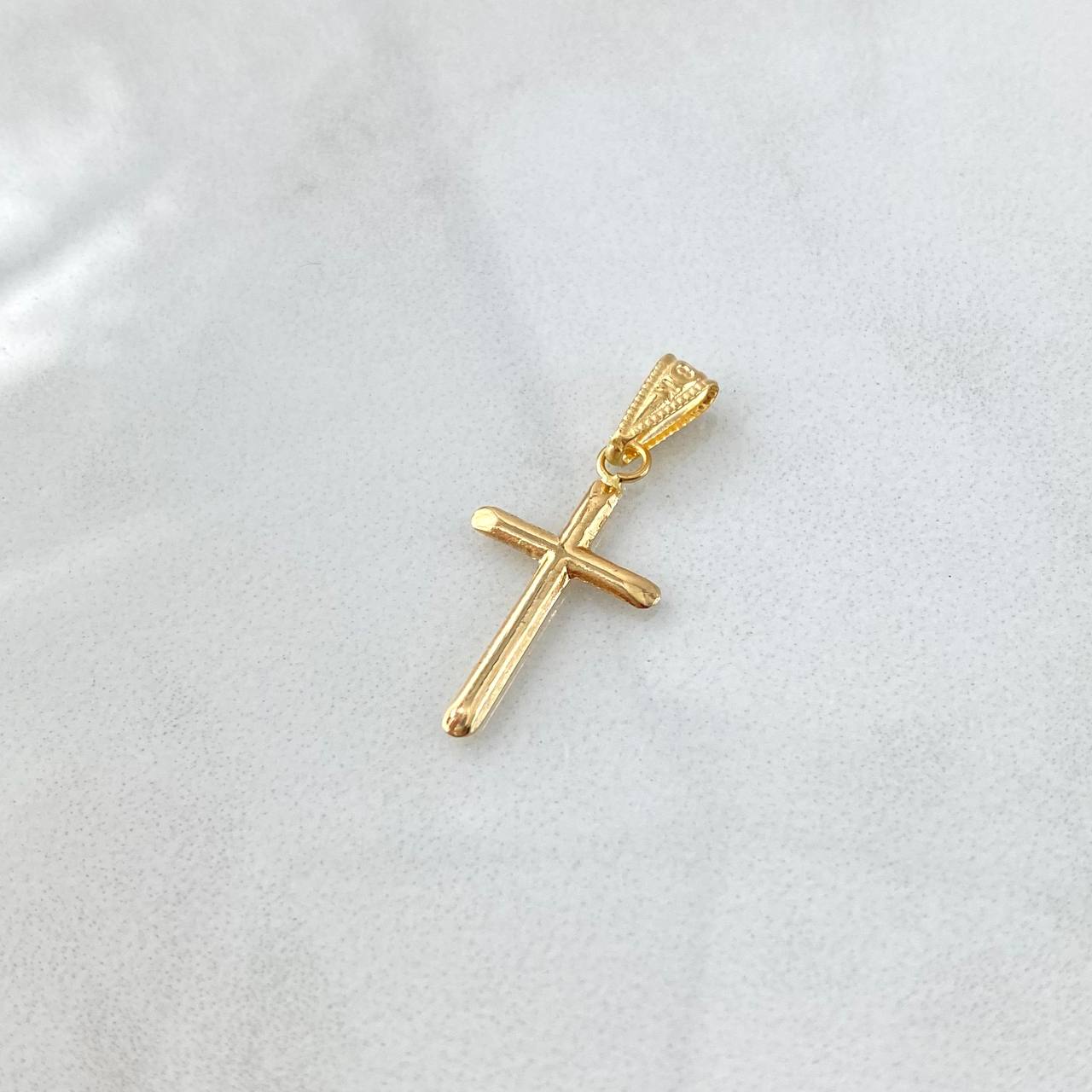 Dije Crúz Puntas Planas 0.6gr / 2.7cm / Cargador Bordeado Oro Amarillo 18K *