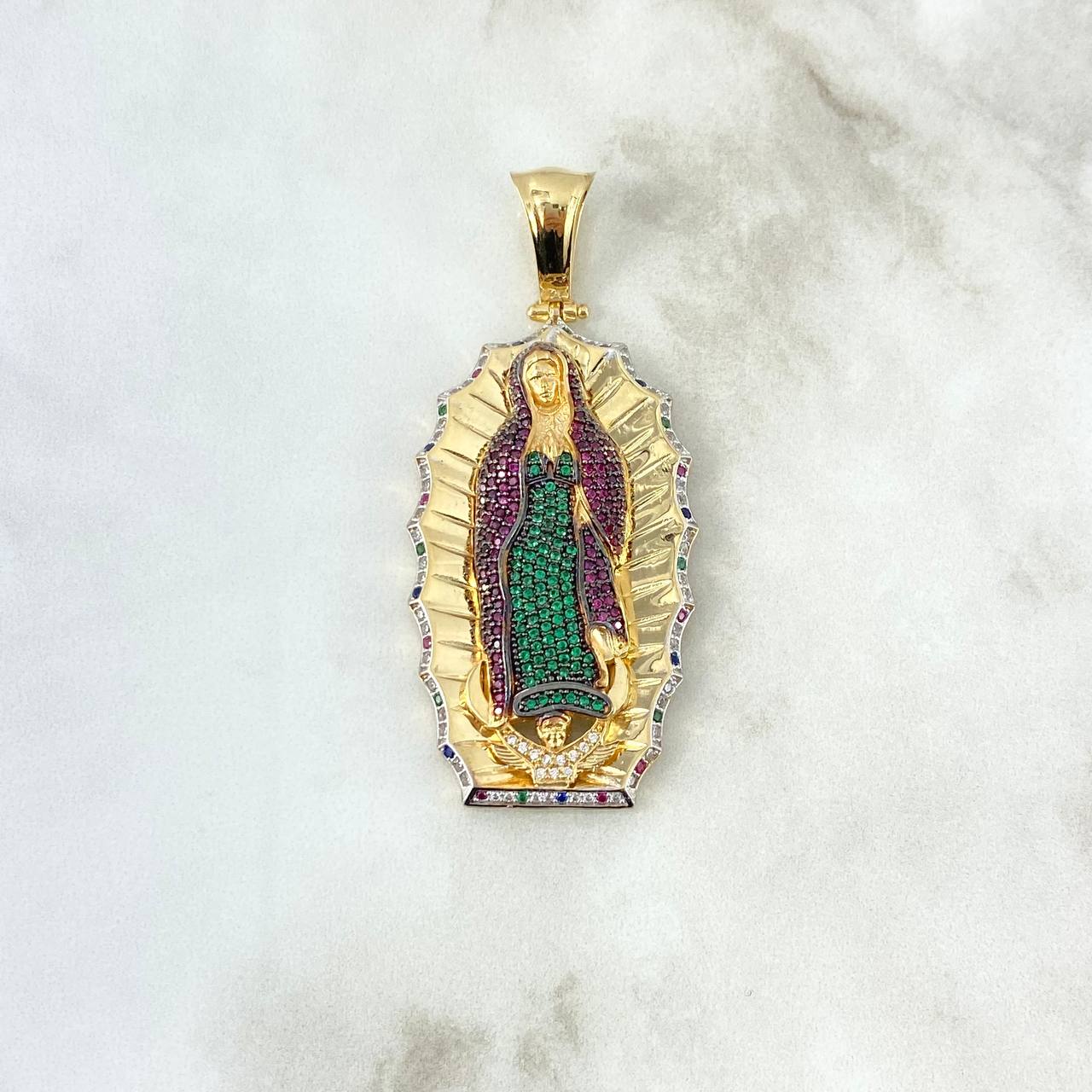 Dije Virgen Guadalupe 18gr / 6.4cm / Circones de Colores Dos Oros Amarillo Blanco