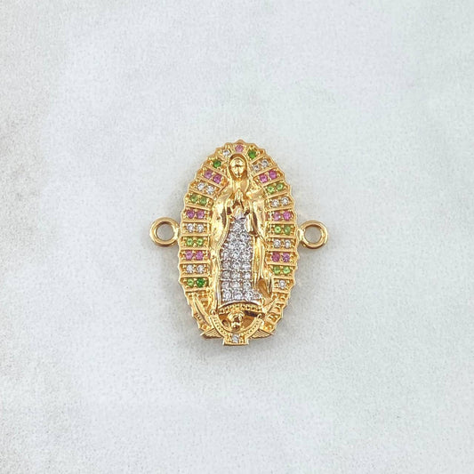 Herraje Virgen Guadalupe Silueta Basteada 5.15gr / 2.4cm / Circones Rosa Verdes Blancos Oro Amarillo 18K *