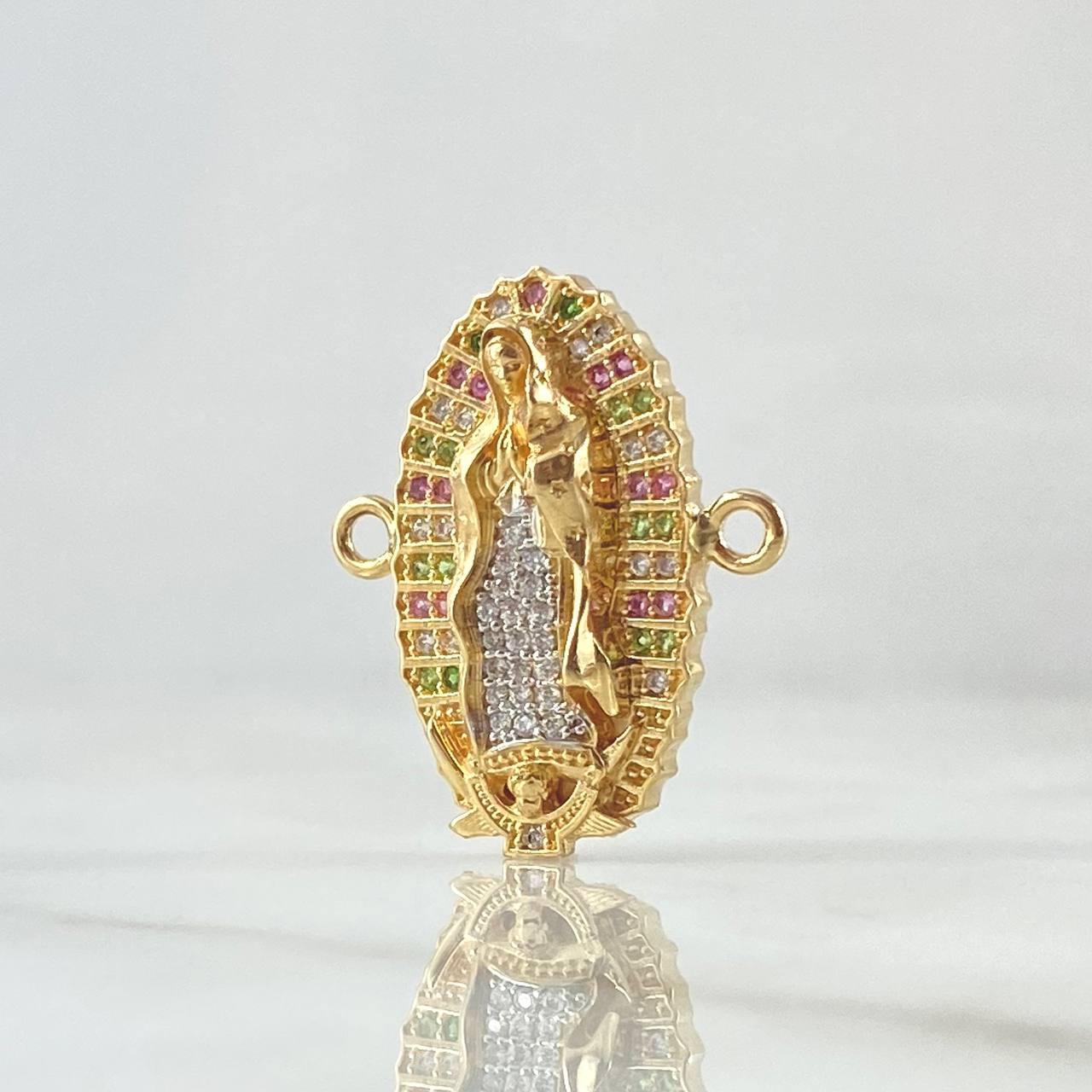 Herraje Virgen Guadalupe Silueta Basteada 5.15gr / 2.4cm / Circones Rosa Verdes Blancos Oro Amarillo 18K *