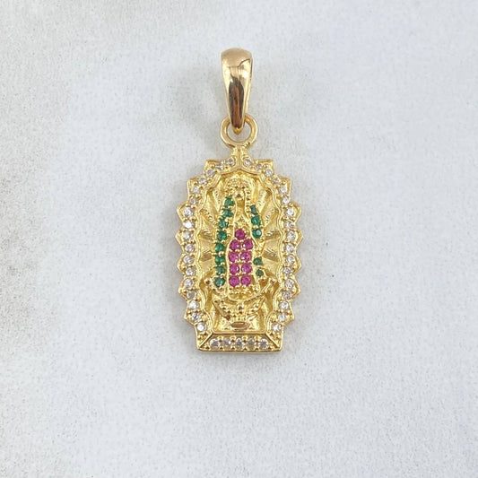 Dije Virgen Guadalupe Silueta Doble 3.5gr / 3cm / Circones Blancos Verdes Fucsia Oro Amarillo 18K *