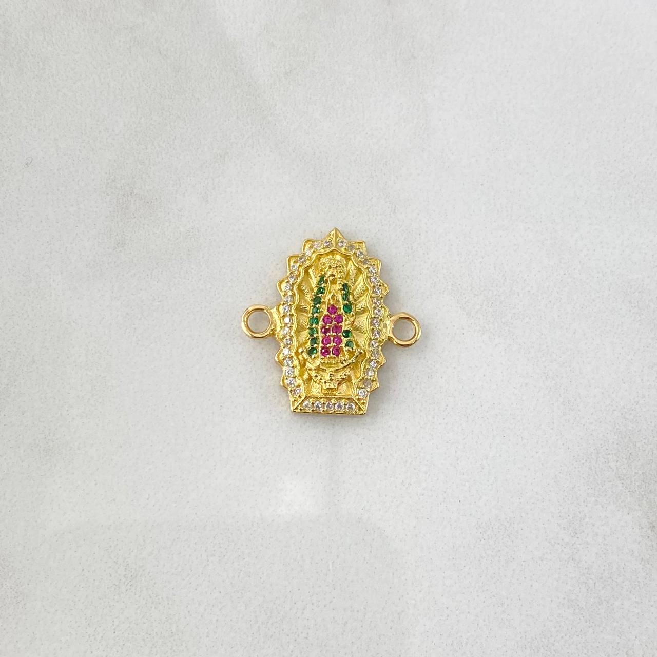 Herraje Virgen Guadalupe Silueta Doble 3.45gr / 2cm / Circones Blancos Verdes Fucsia Oro Amarillo 18K