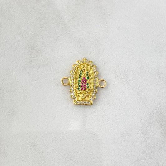 Herraje Virgen Guadalupe Silueta Doble 3.15gr / 2cm / Circones Blancos Verdes Fucsia Oro Amarillo 18K