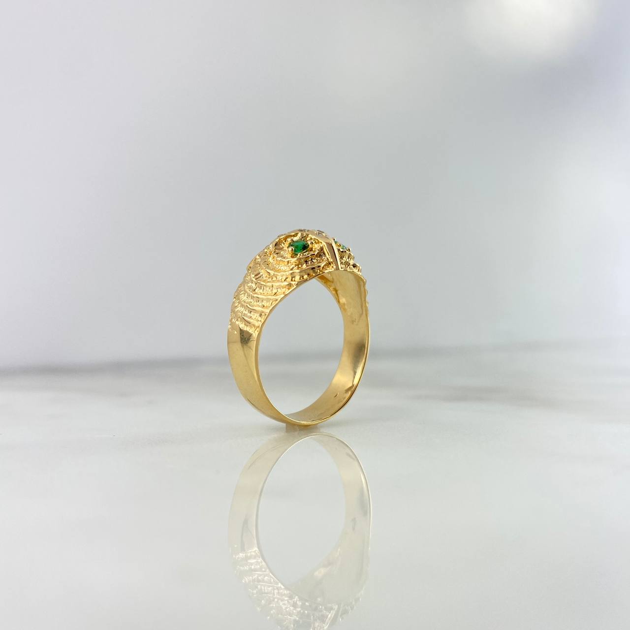 Anillo Búho 6.6gr / T9 1/2 / Circones Blancos-Verdes Oro Amarillo