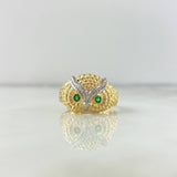 Anillo Búho 6.6gr / T9 1/2 / Circones Blancos-Verdes Oro Amarillo