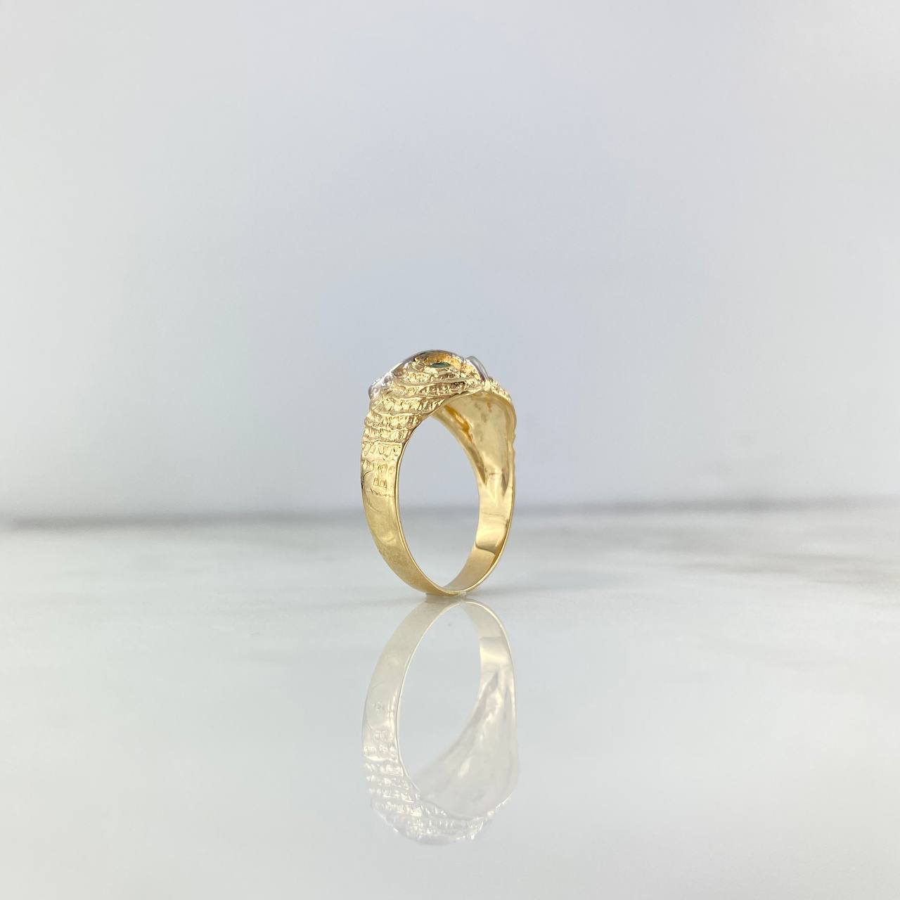 Anillo Búho 6.6gr / T9 1/2 / Circones Blancos-Verdes Oro Amarillo