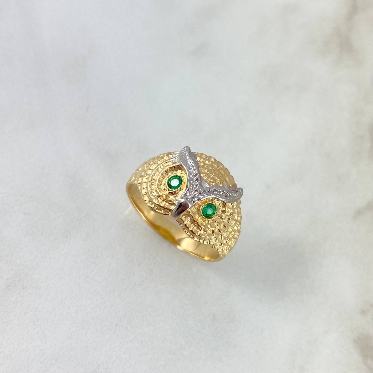 Anillo Búho 5gr / T8 1/2 / Circones Verdes Oro Amarillo