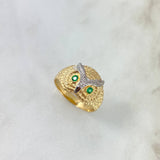 Anillo Búho 5gr / T8 1/2 / Circones Verdes Oro Amarillo