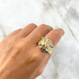 Anillo San Miguel Arcangel 11.45gr / T 10 1/4 / Circones Blancos Oro Amarillo *