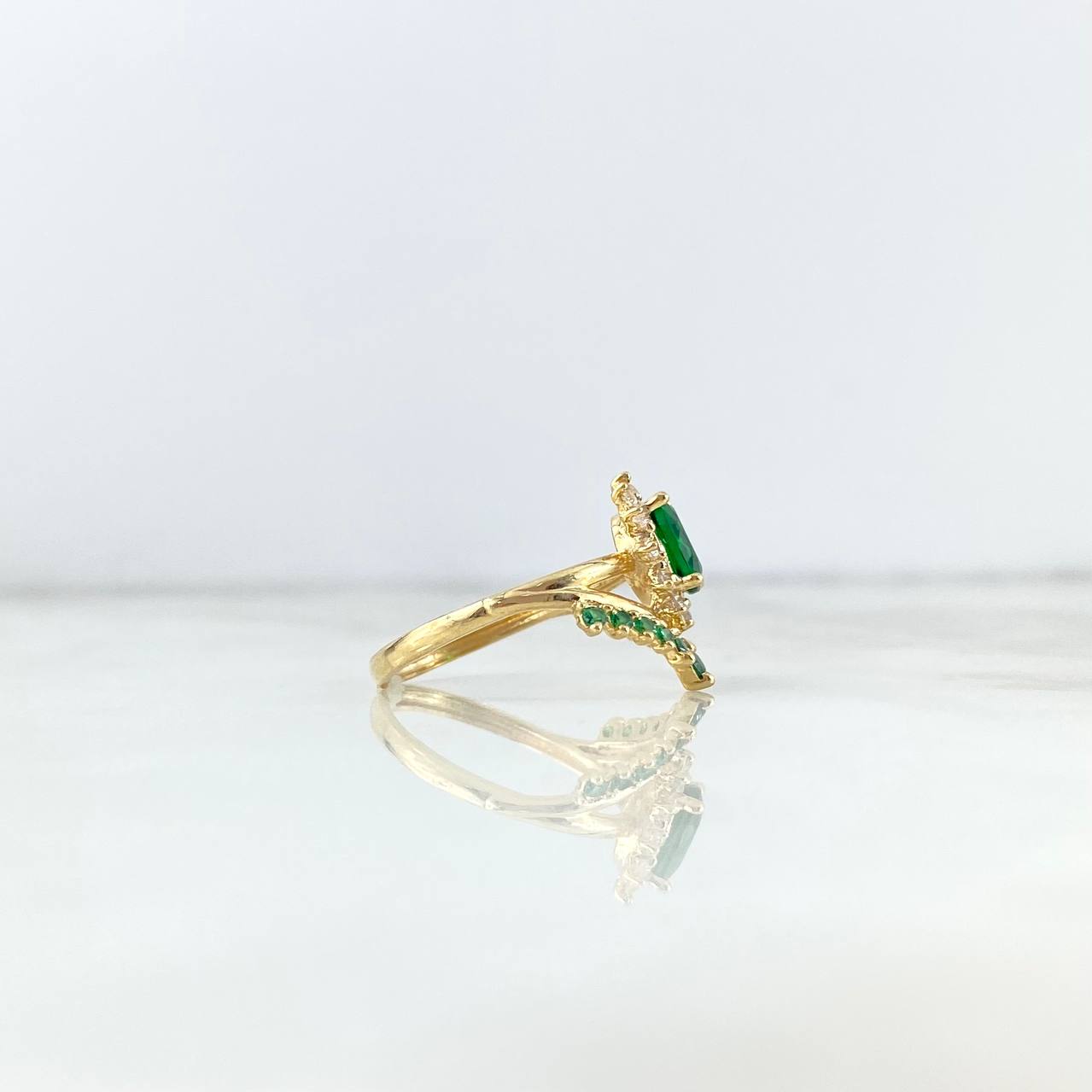 Anillo Tiara 3gr / T5 1/2 / Circones Blancos-Verdes Oro Amarillo