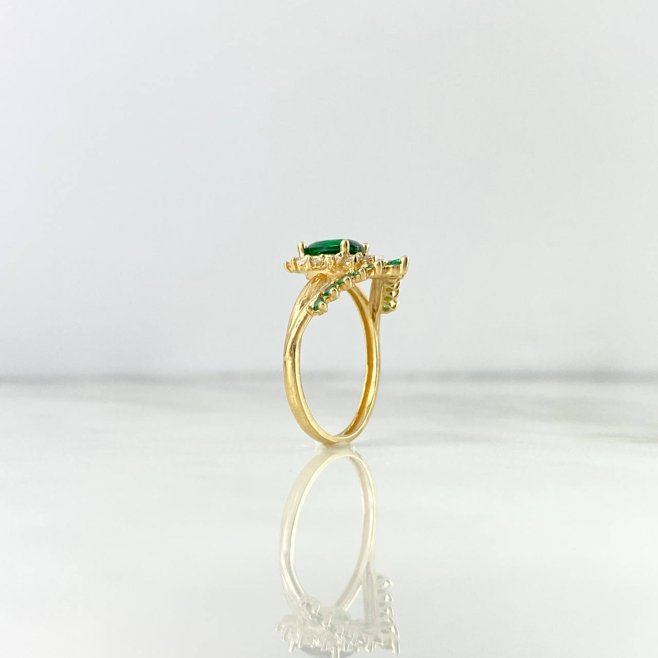 Anillo Tiara 3gr / T5 1/2 / Circones Blancos-Verdes Oro Amarillo