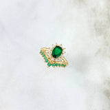 Anillo Tiara 3gr / T5 1/2 / Circones Blancos-Verdes Oro Amarillo