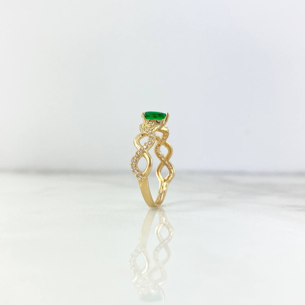 Anillo Infinito 1.8gr / T6 3/4 / Circones Blancos-Verdes Oro Amarillo