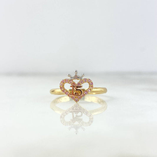 Anillo Corazón 15s 2.25gr / T6 1/2 / Circones Rosa Tres Oros