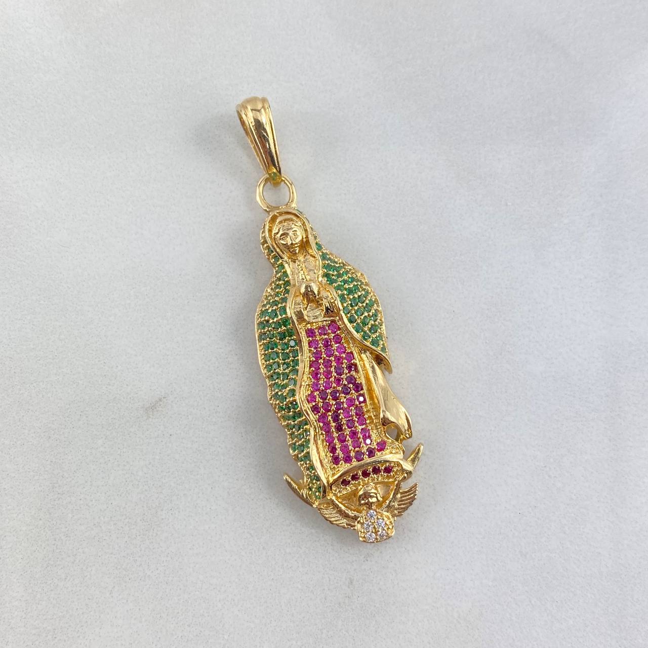 Dije Virgen Guadalupe 11.05gr / 5cm / Circones Fuscia Verde Blanco Oro Amarillo *