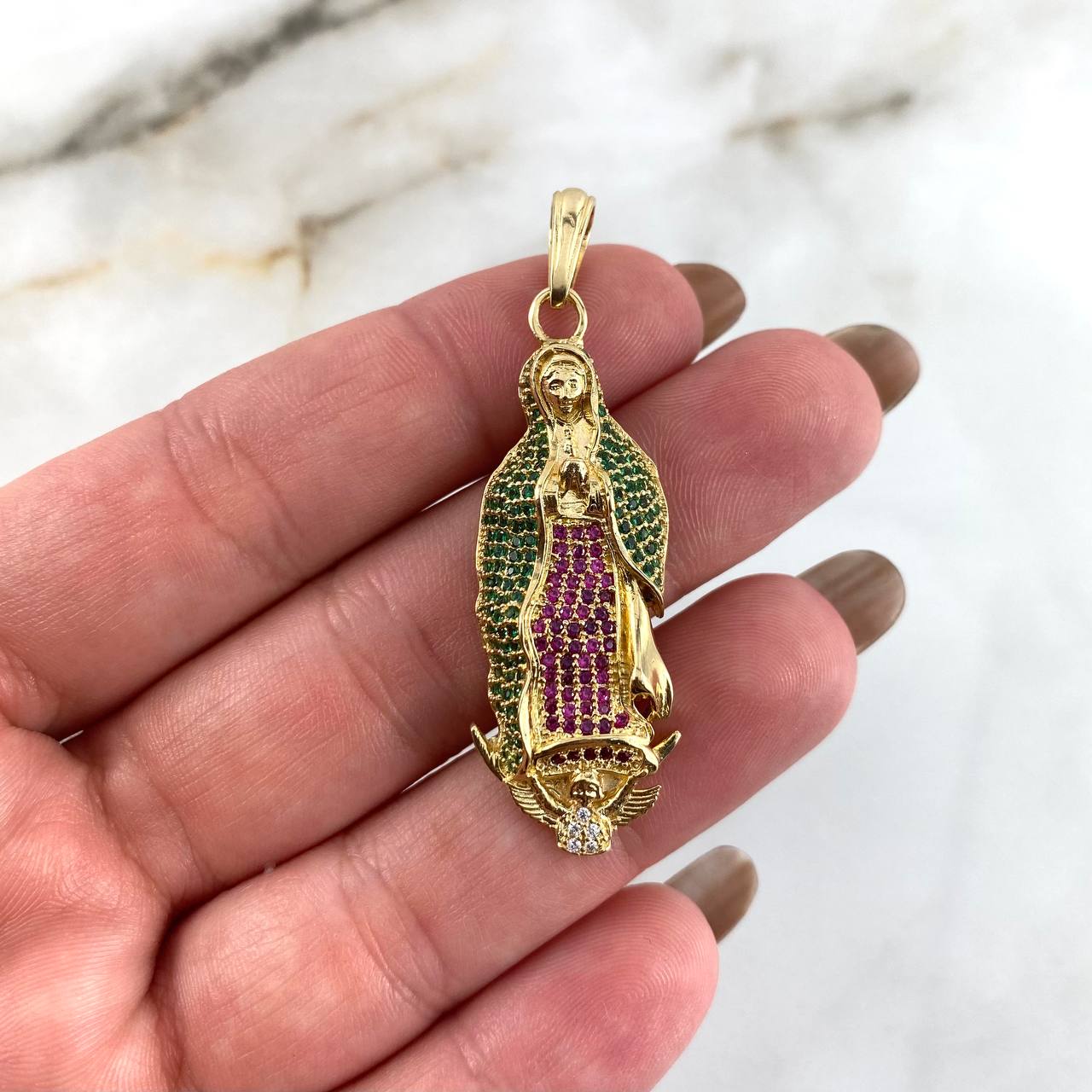 Dije Virgen Guadalupe 11.05gr / 5cm / Circones Fuscia Verde Blanco Oro Amarillo *