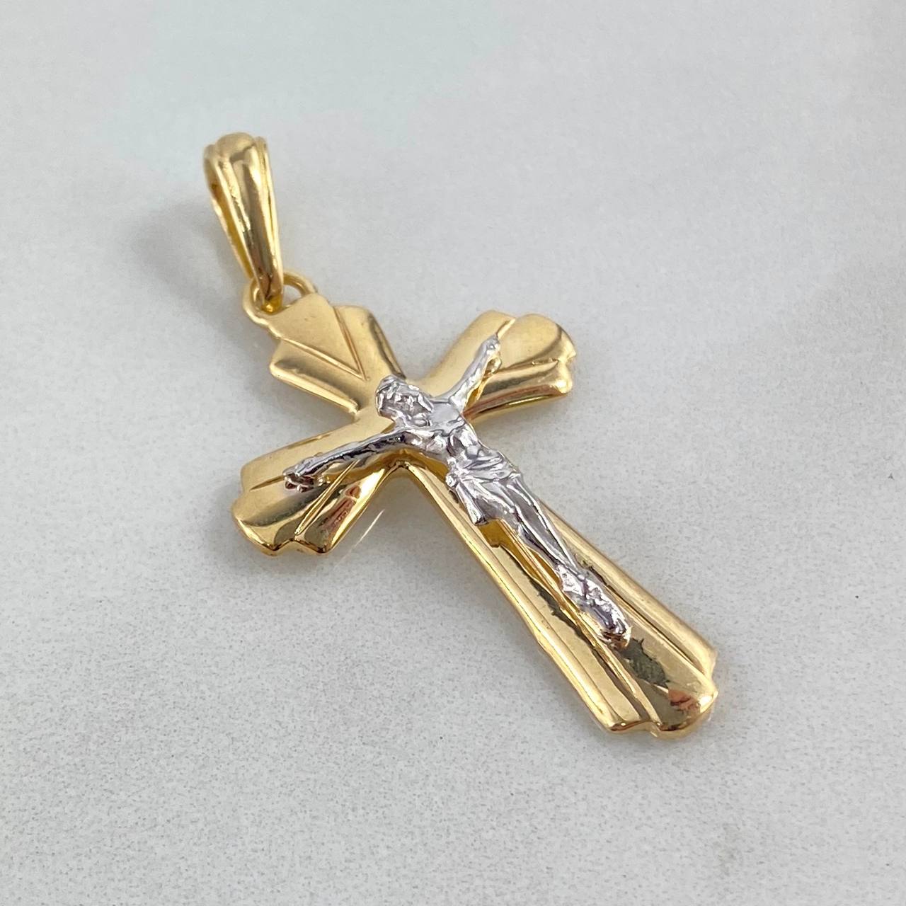 Dije Cristo Cruz 4.1gr / 4.3cm / Dos Oros Amarillo Blanco *