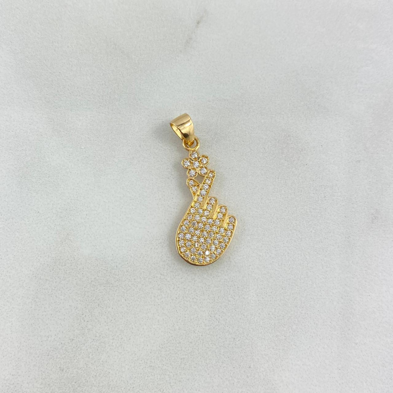 Dije Mano Saranghae 1.5gr / 2.6cm / Circones Blancos Oro Amarillo *