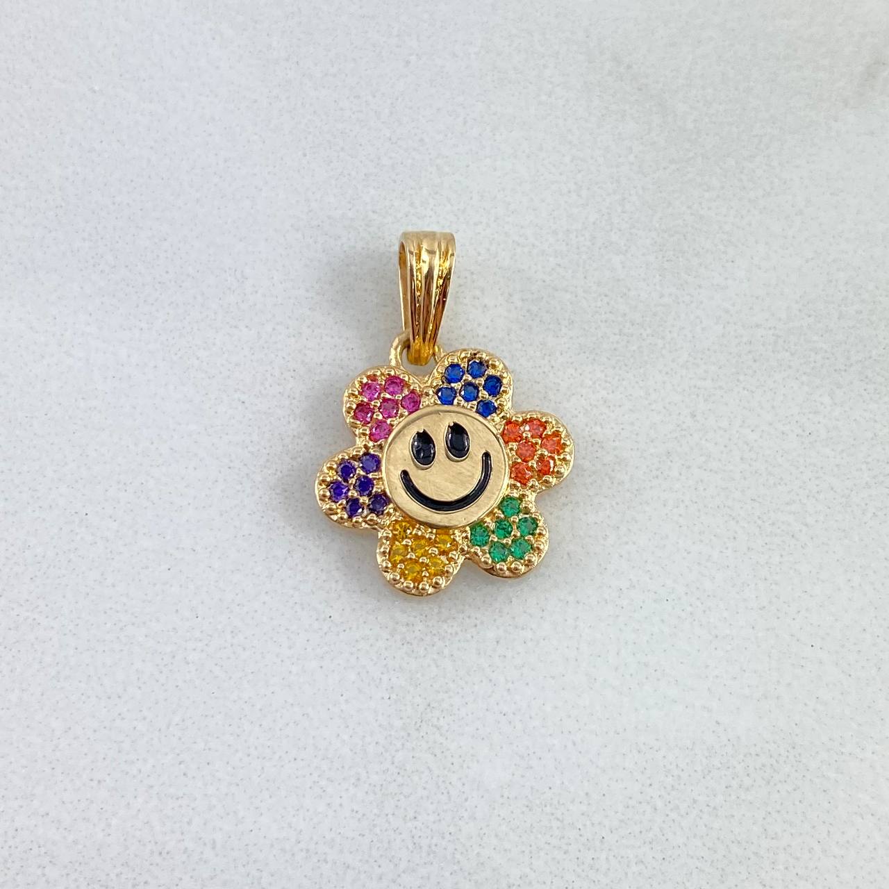 Dije Flor Carita Feliz 1.85gr / 1.8cm / Circones Colores Oro Amarillo *